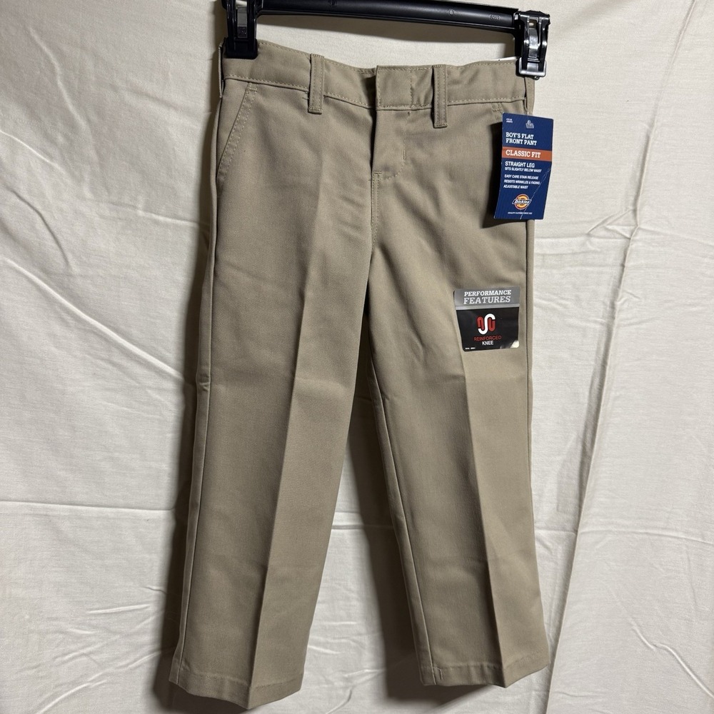 Dickies Boy's Beige Flat Front Classic Fit Pants Size 4 NEW ADJUSTABLE WAIST